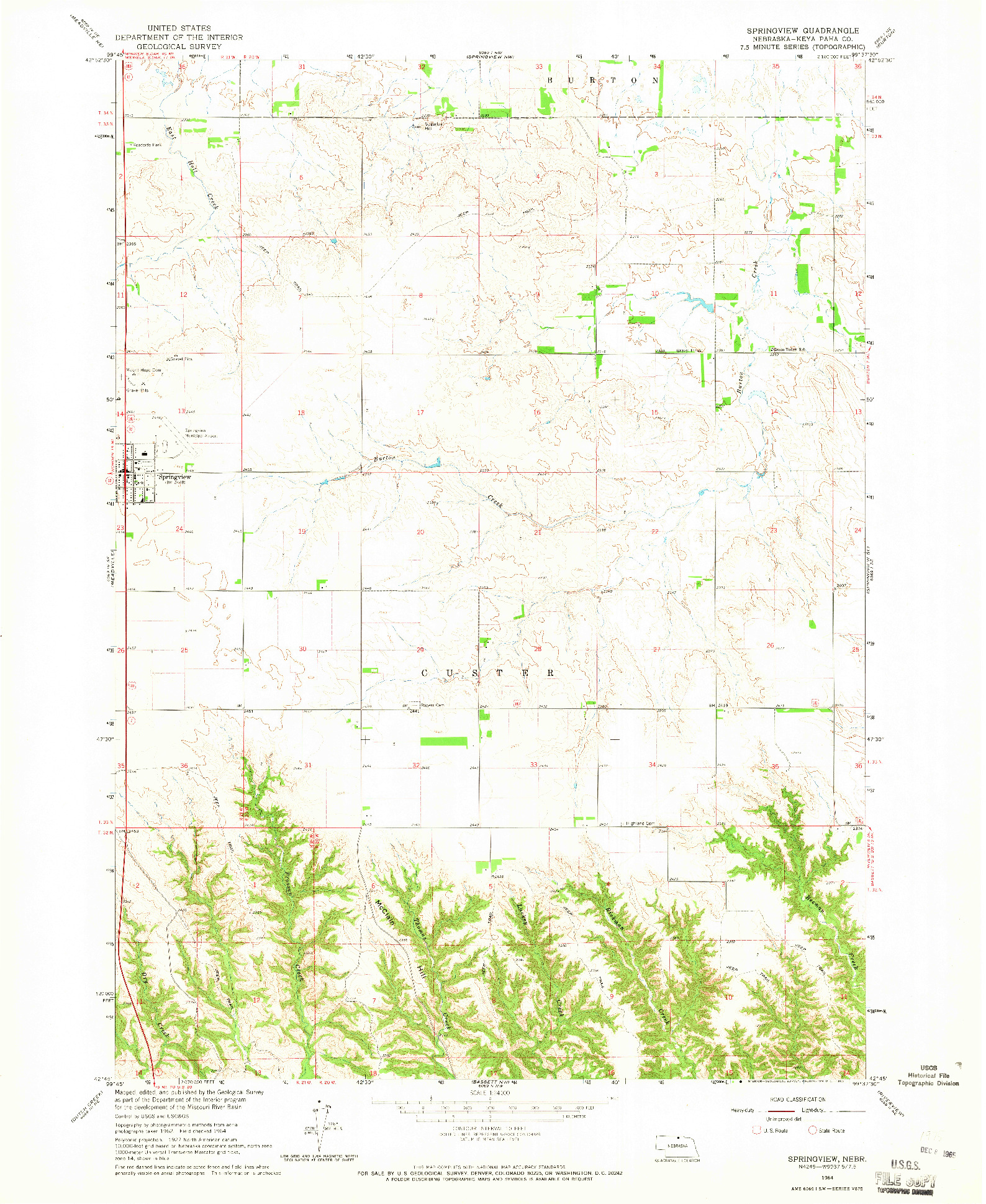 USGS 1:24000-SCALE QUADRANGLE FOR SPRINGVIEW, NE 1964