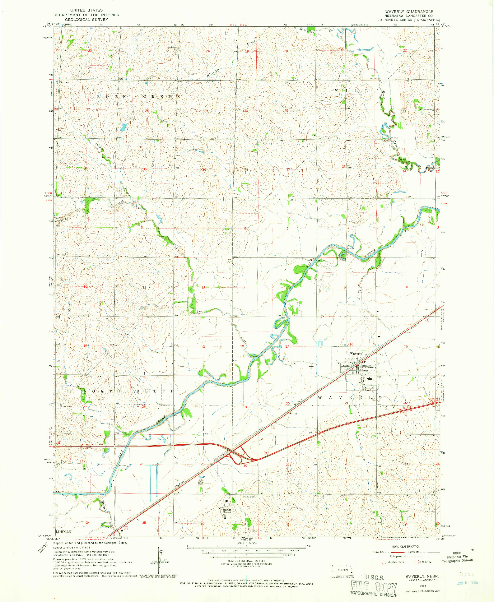 USGS 1:24000-SCALE QUADRANGLE FOR WAVERLY, NE 1964