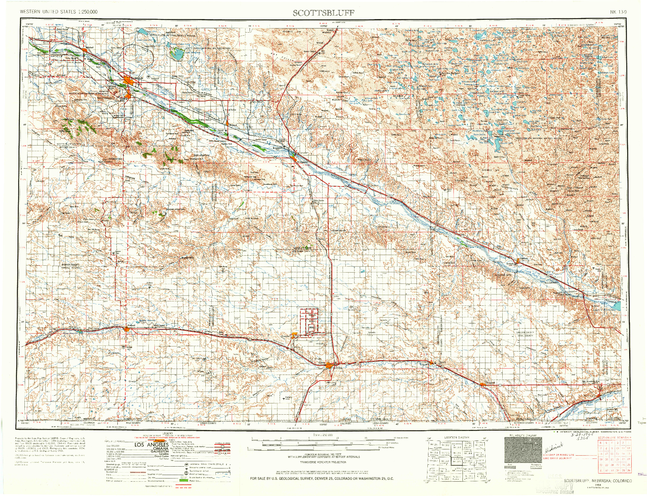 USGS 1:250000-SCALE QUADRANGLE FOR SCOTTSBLUFF, NE 1954