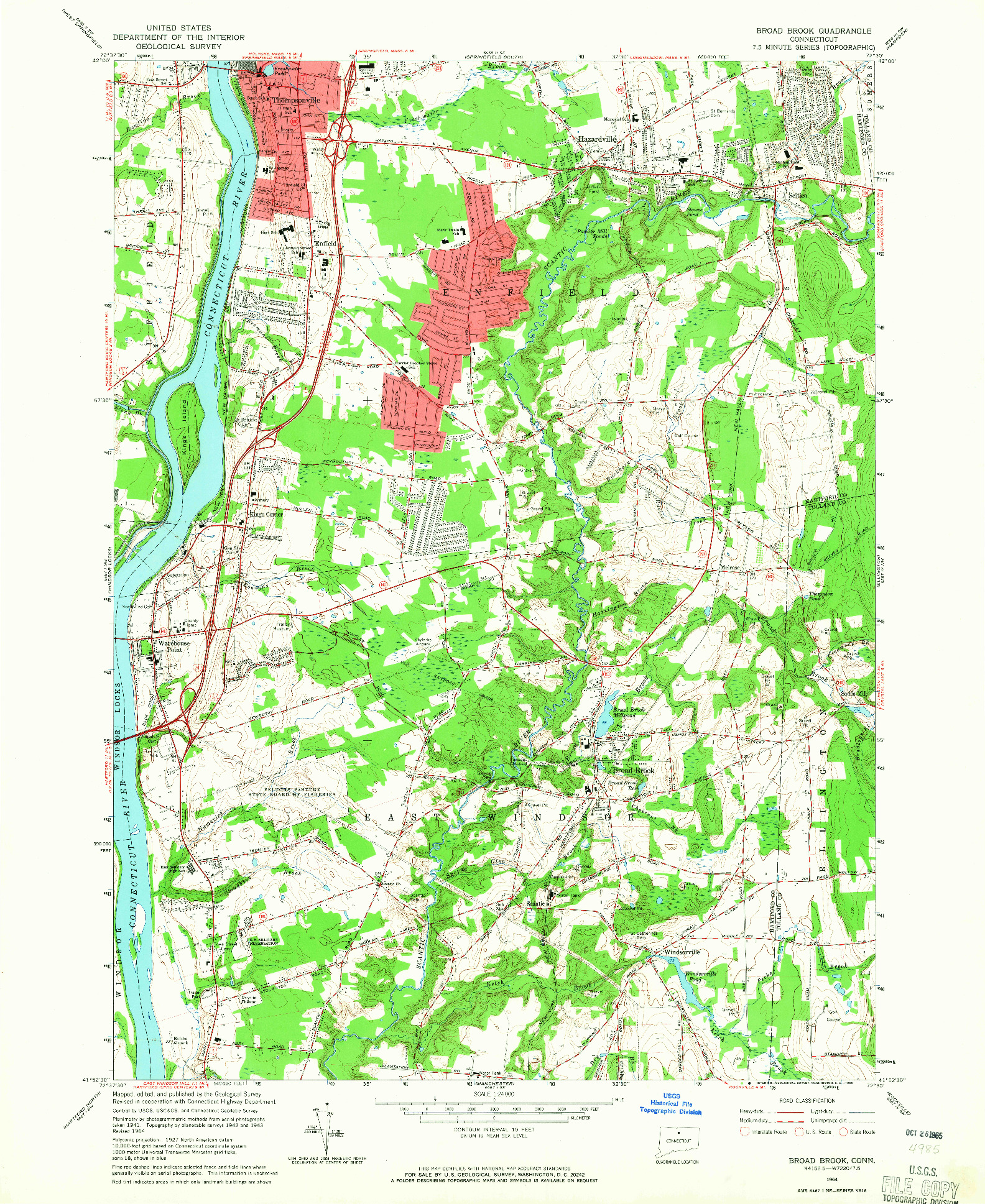 USGS 1:24000-SCALE QUADRANGLE FOR BROAD BROOK, CT 1964