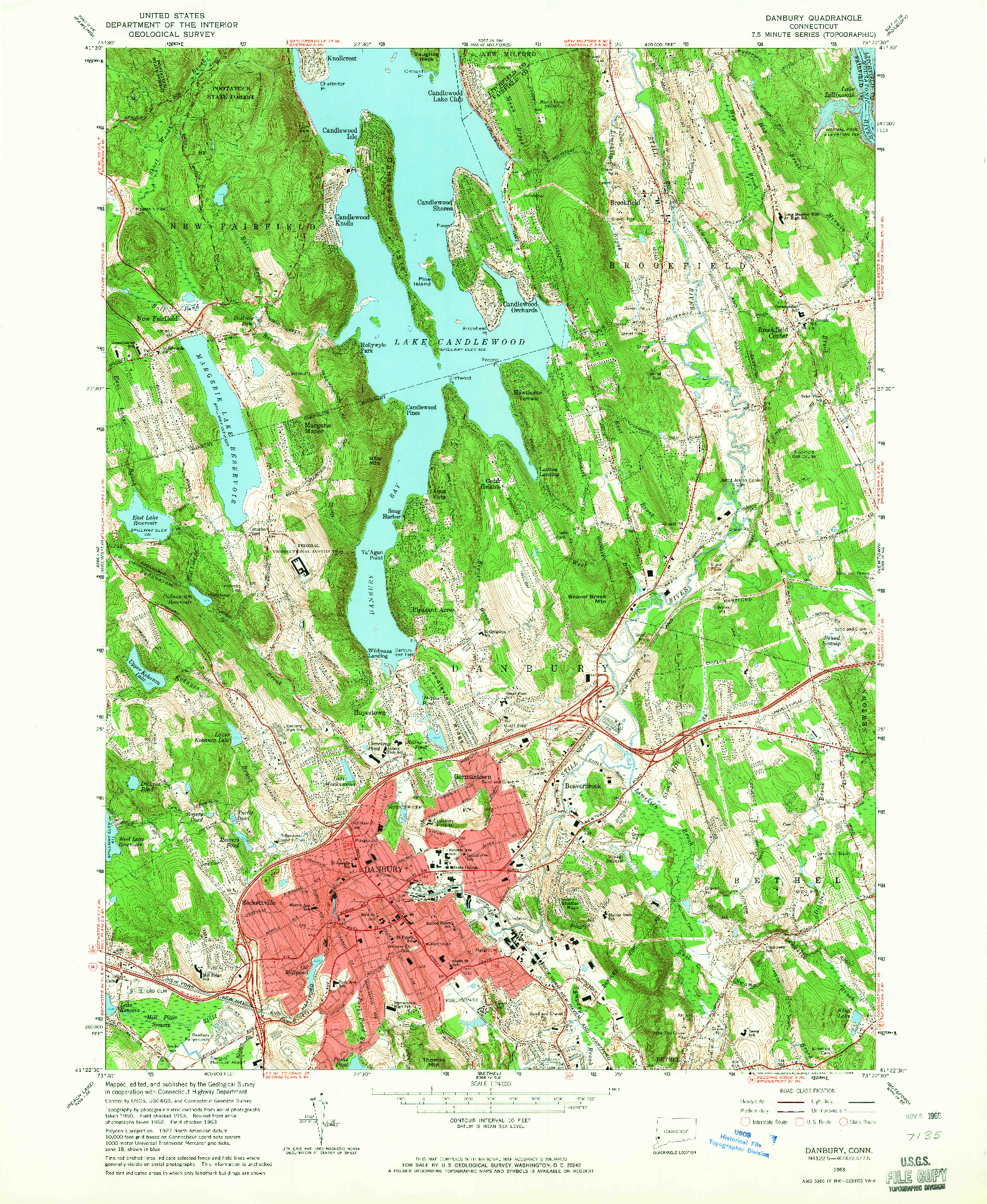 USGS 1:24000-SCALE QUADRANGLE FOR DANBURY, CT 1963