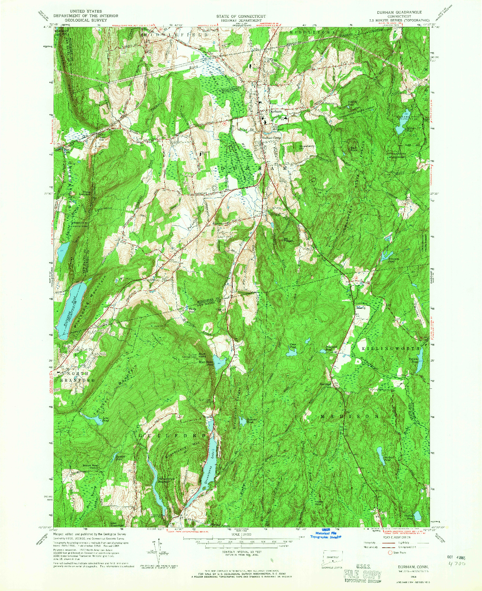 USGS 1:24000-SCALE QUADRANGLE FOR DURHAM, CT 1964