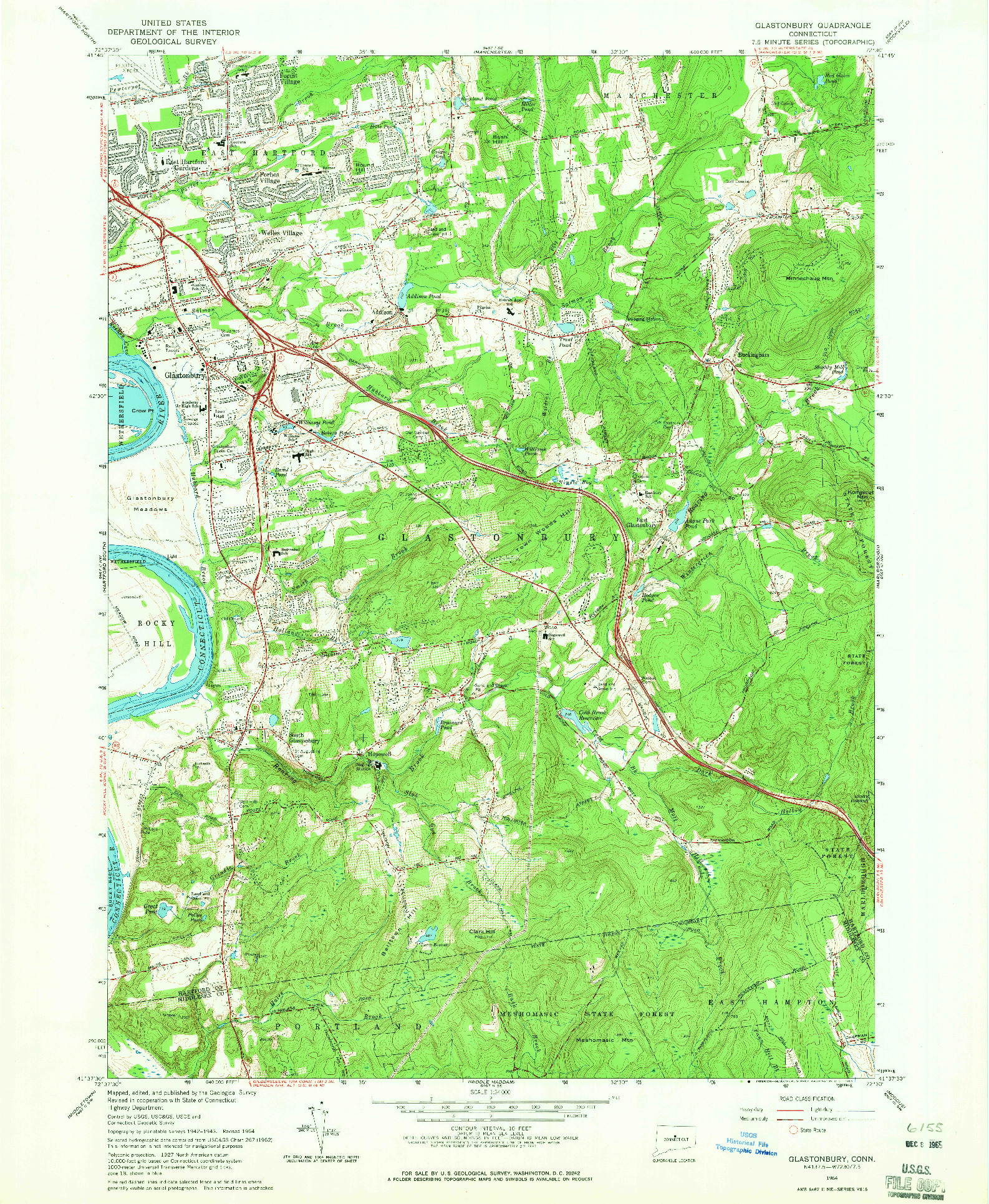 USGS 1:24000-SCALE QUADRANGLE FOR GLASTONBURY, CT 1964