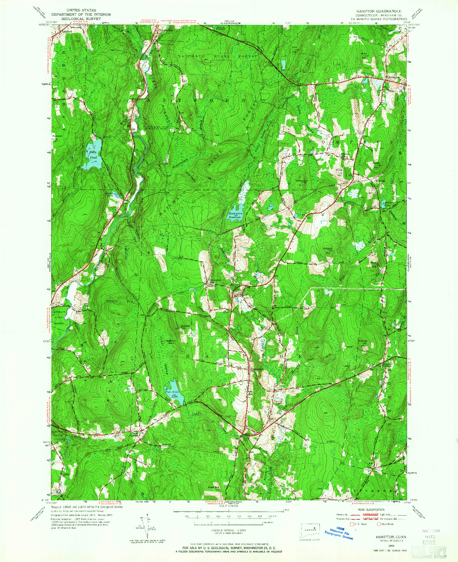 USGS 1:24000-SCALE QUADRANGLE FOR HAMPTON, CT 1953