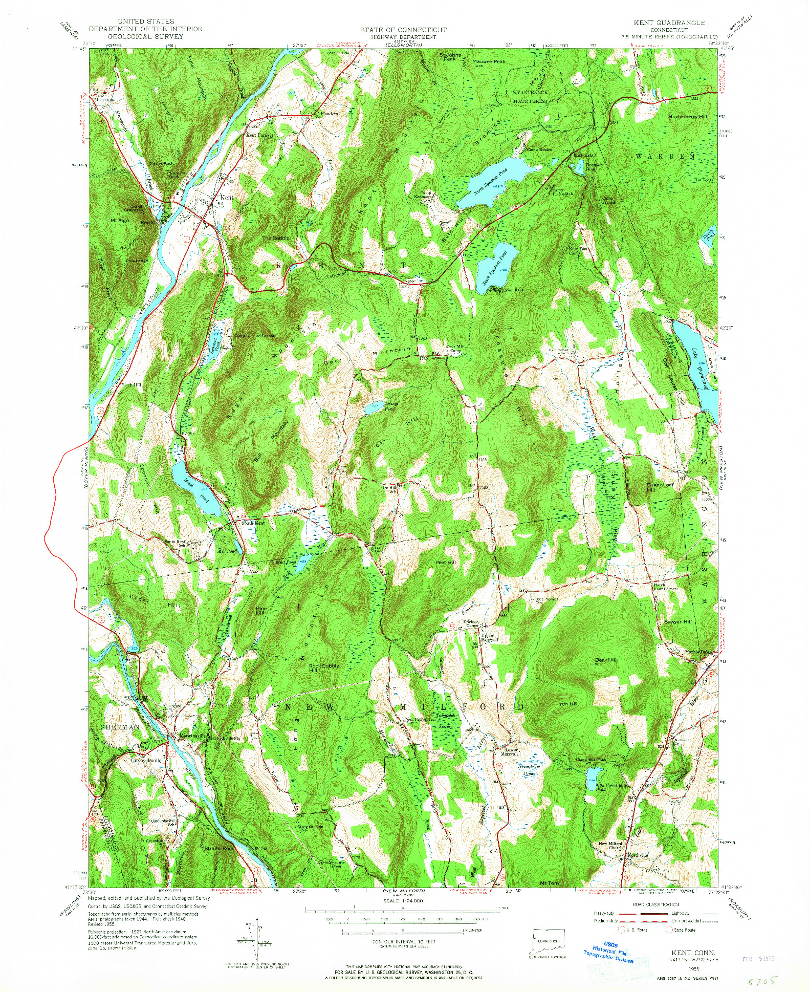 USGS 1:24000-SCALE QUADRANGLE FOR KENT, CT 1955