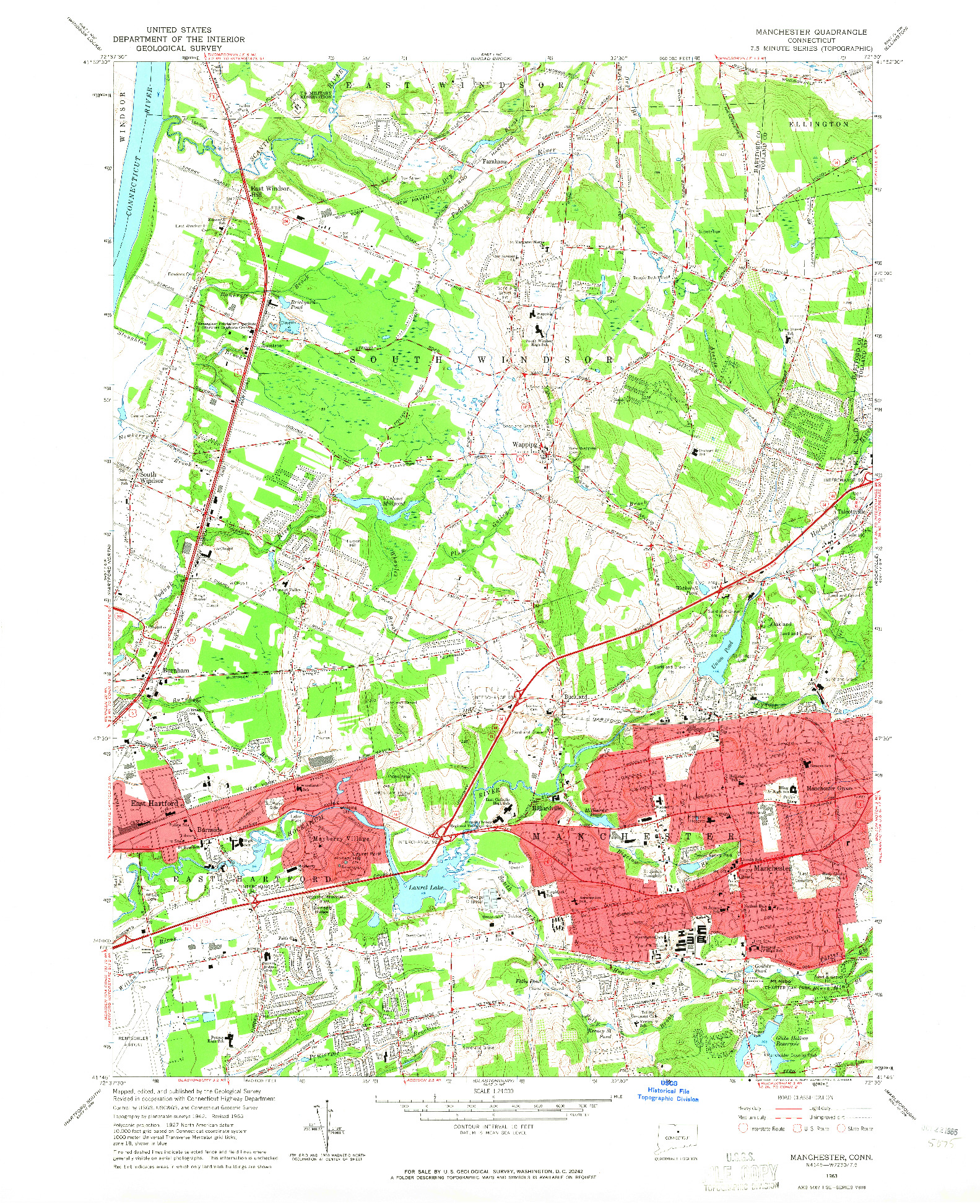 USGS 1:24000-SCALE QUADRANGLE FOR MANCHESTER, CT 1963