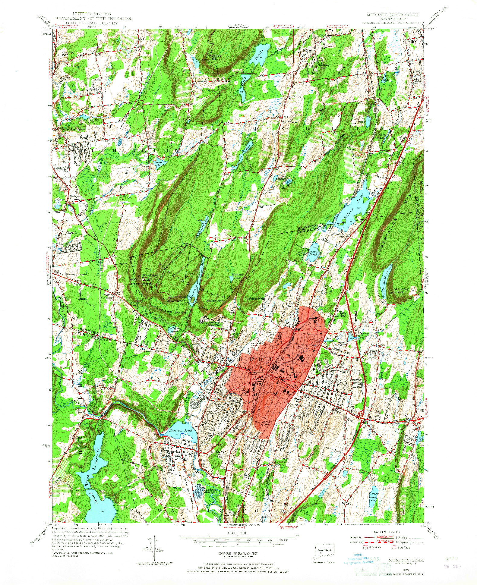 USGS 1:24000-SCALE QUADRANGLE FOR MERIDEN, CT 1955