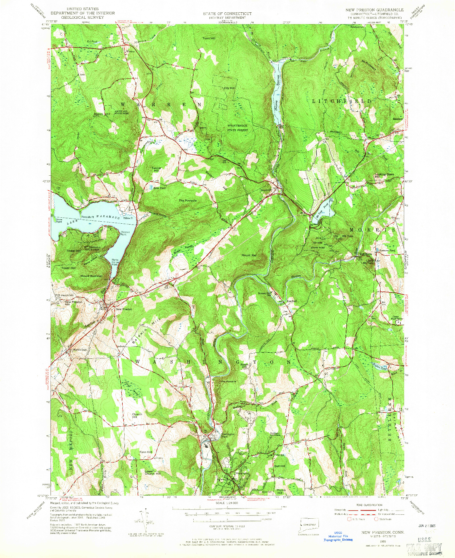 USGS 1:24000-SCALE QUADRANGLE FOR NEW PRESTON, CT 1955