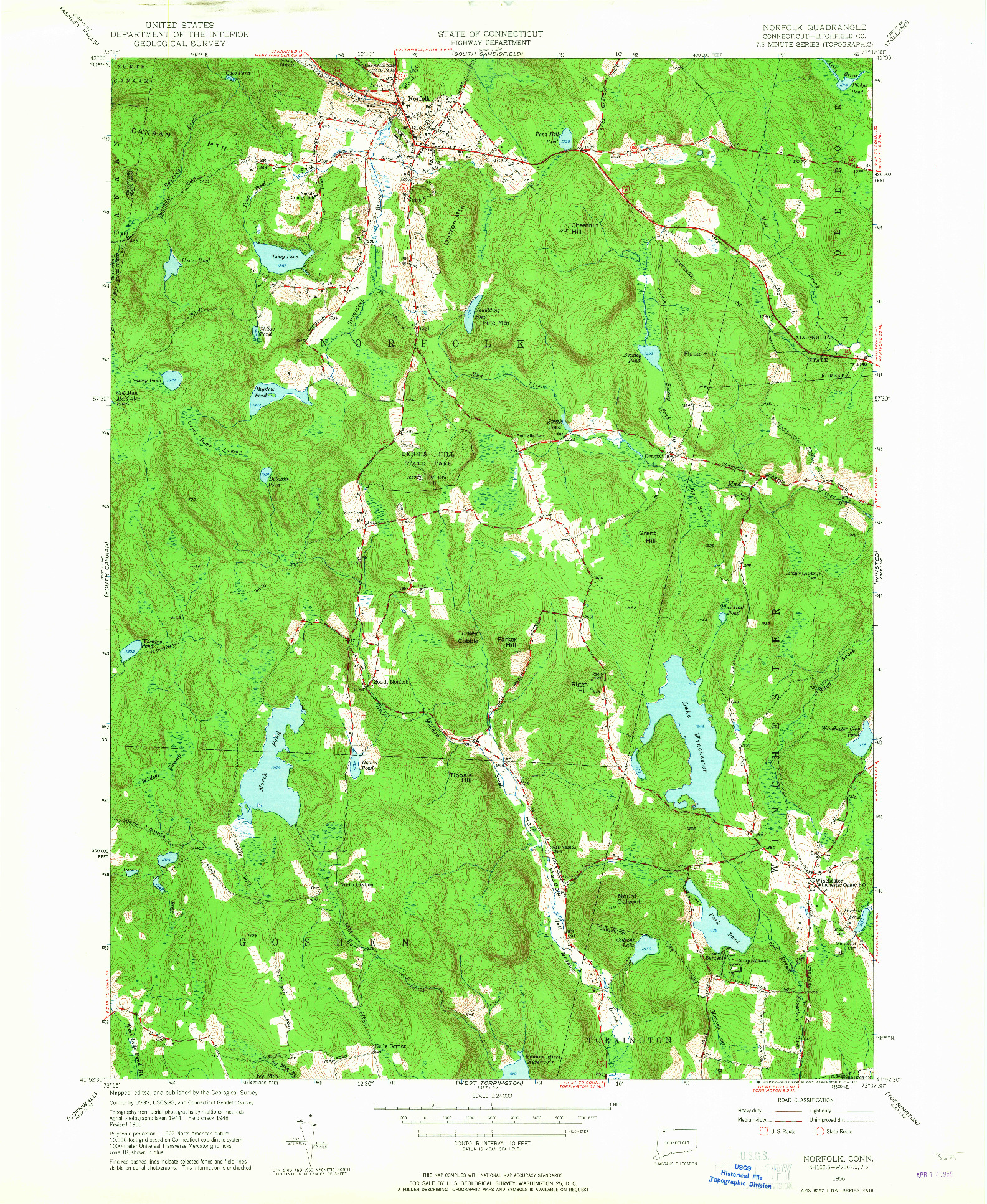 USGS 1:24000-SCALE QUADRANGLE FOR NORFOLK, CT 1956