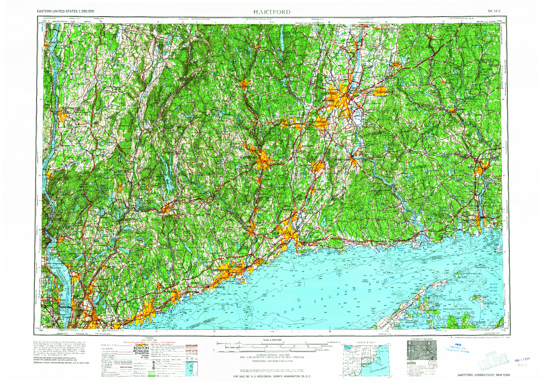 USGS 1:250000-SCALE QUADRANGLE FOR HARTFORD, CT 1965