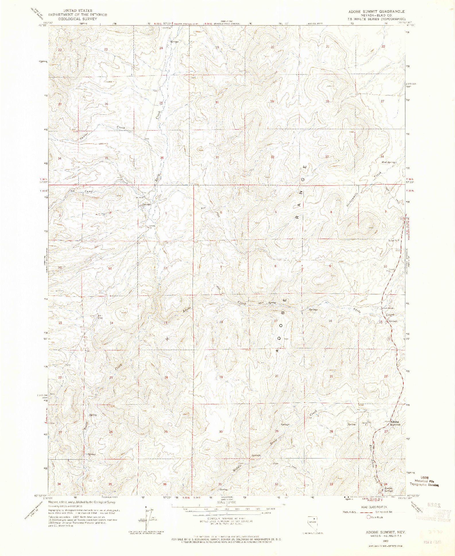 USGS 1:24000-SCALE QUADRANGLE FOR ADOBE SUMMIT, NV 1962