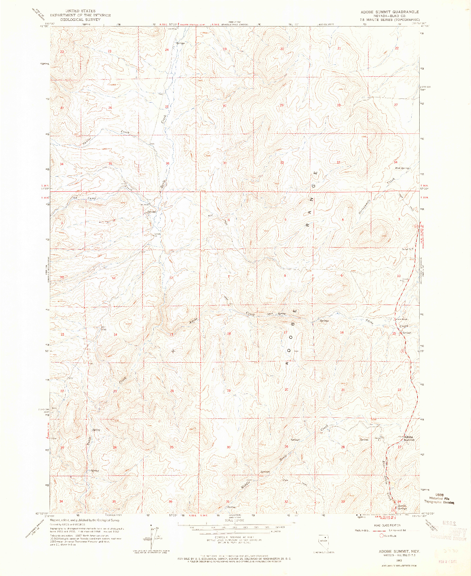 USGS 1:24000-SCALE QUADRANGLE FOR ADOBE SUMMIT, NV 1962