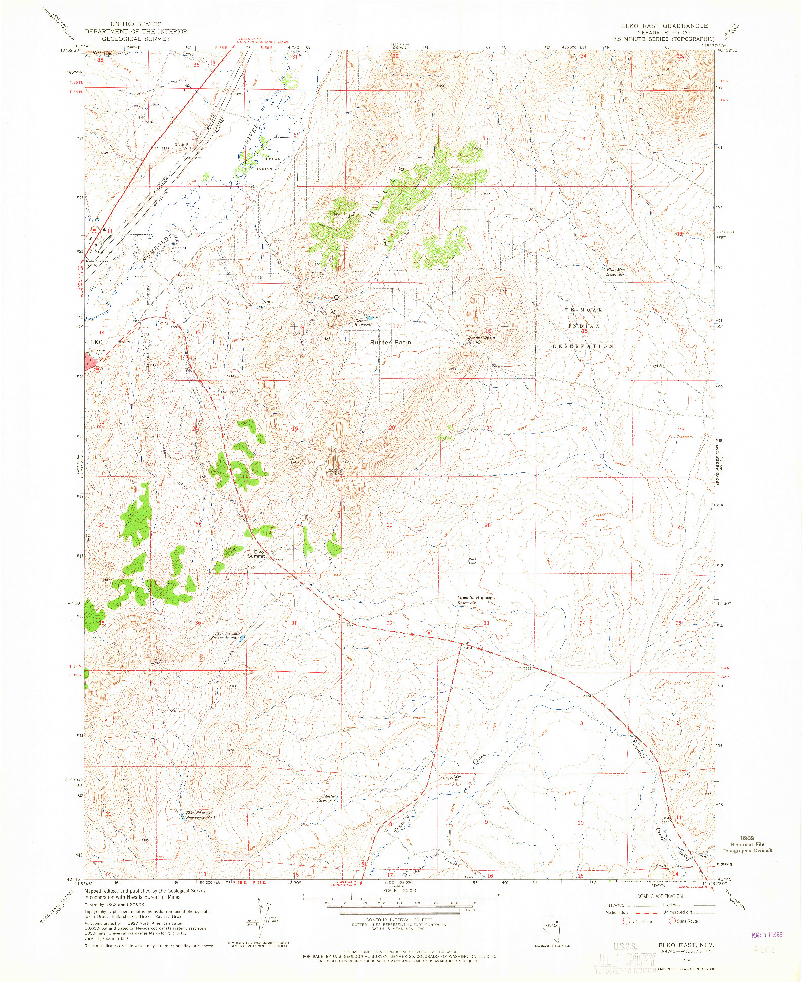 USGS 1:24000-SCALE QUADRANGLE FOR ELKO EAST, NV 1962