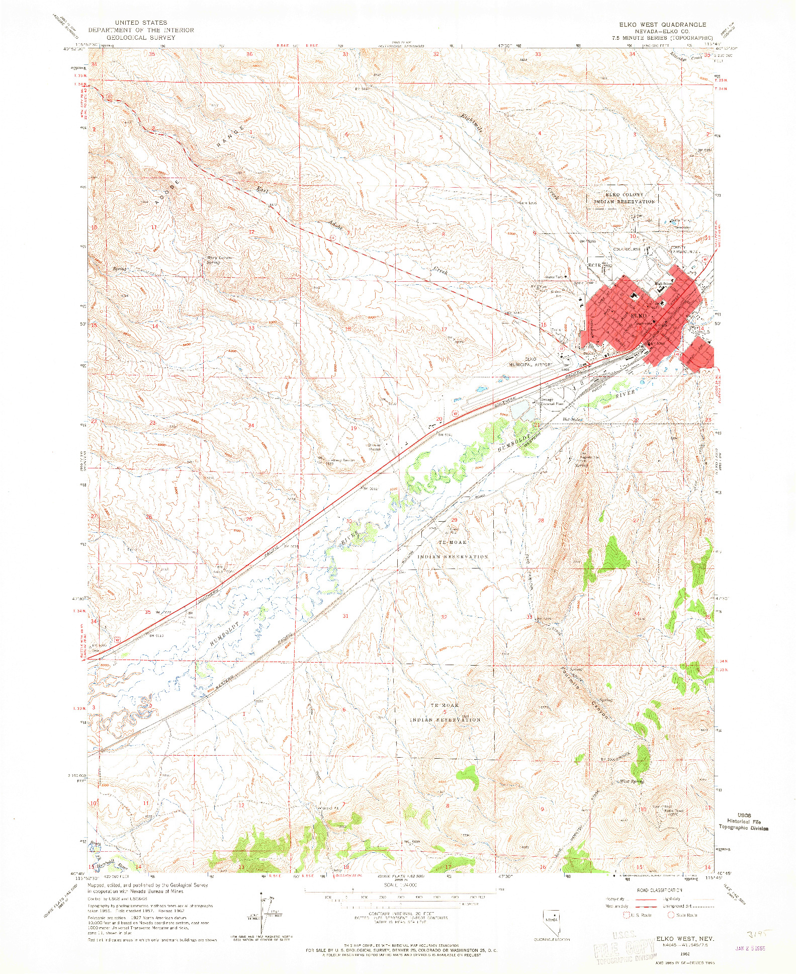 USGS 1:24000-SCALE QUADRANGLE FOR ELKO WEST, NV 1962