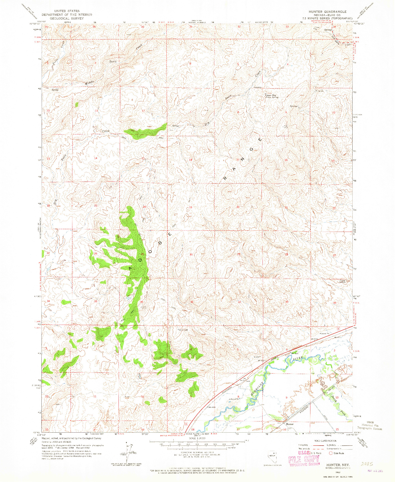 USGS 1:24000-SCALE QUADRANGLE FOR HUNTER, NV 1962