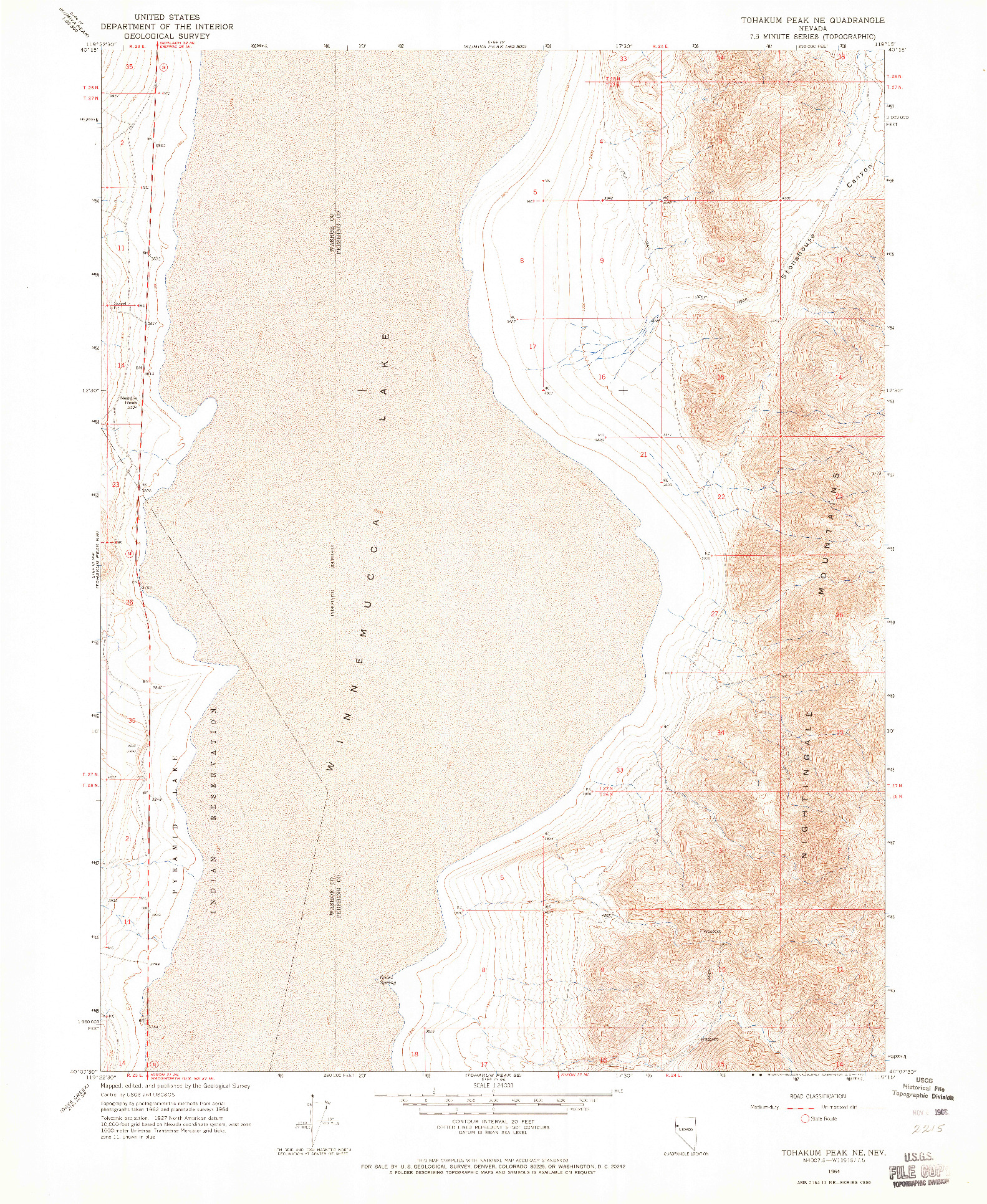 USGS 1:24000-SCALE QUADRANGLE FOR TOHAKUM PEAK NE, NV 1964