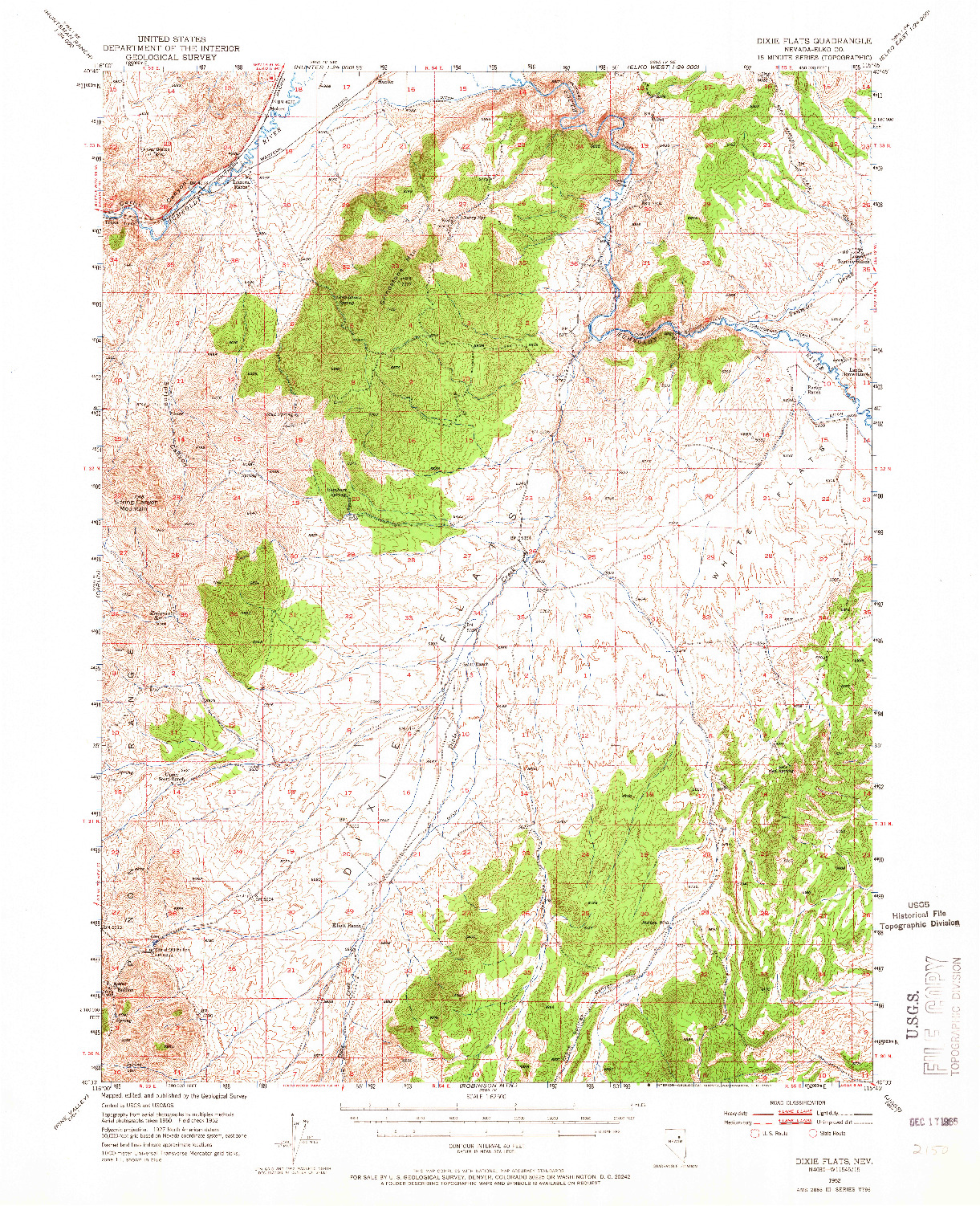 USGS 1:62500-SCALE QUADRANGLE FOR DIXIE FLATS, NV 1952