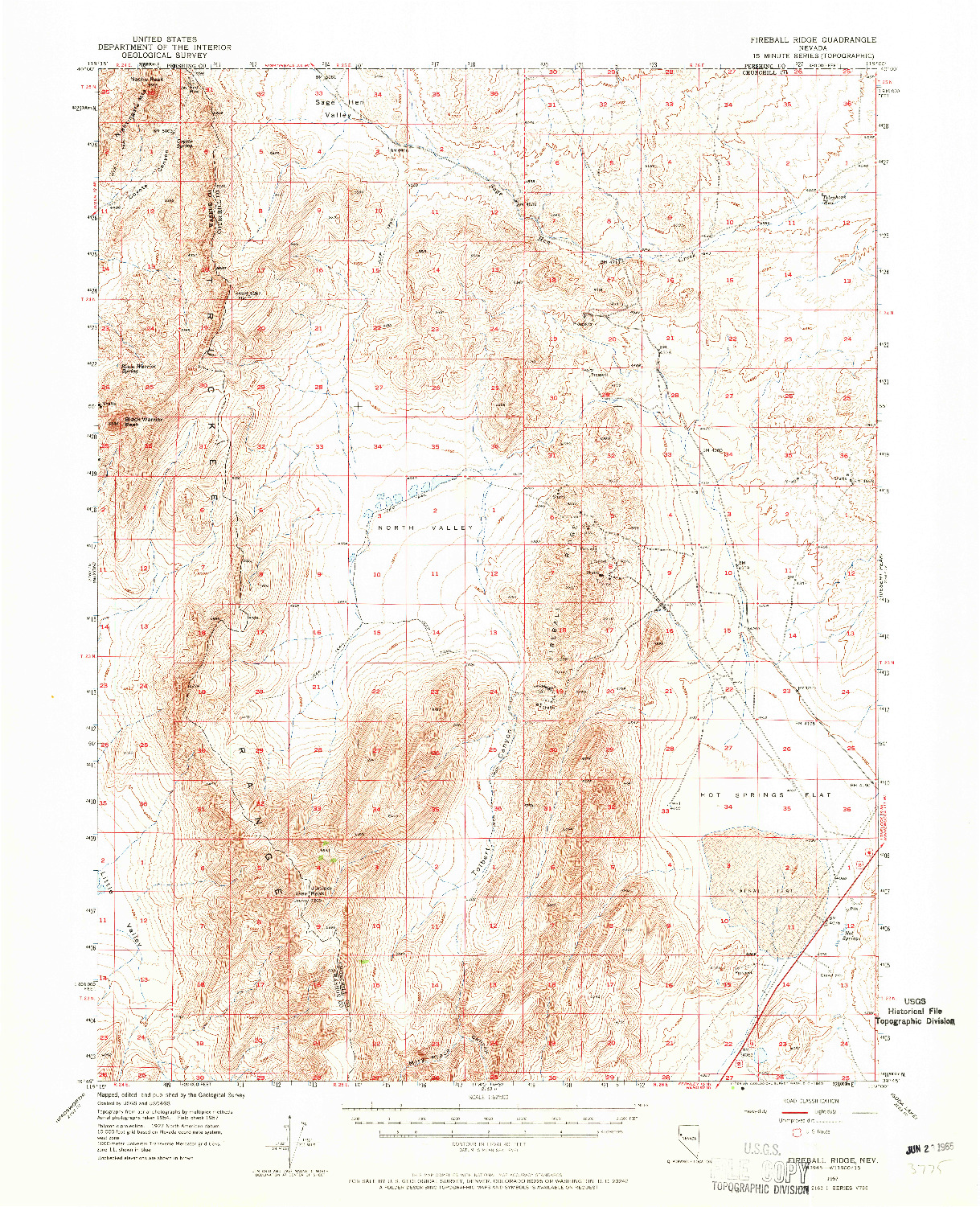 USGS 1:62500-SCALE QUADRANGLE FOR FIREBALL RIDGE, NV 1957