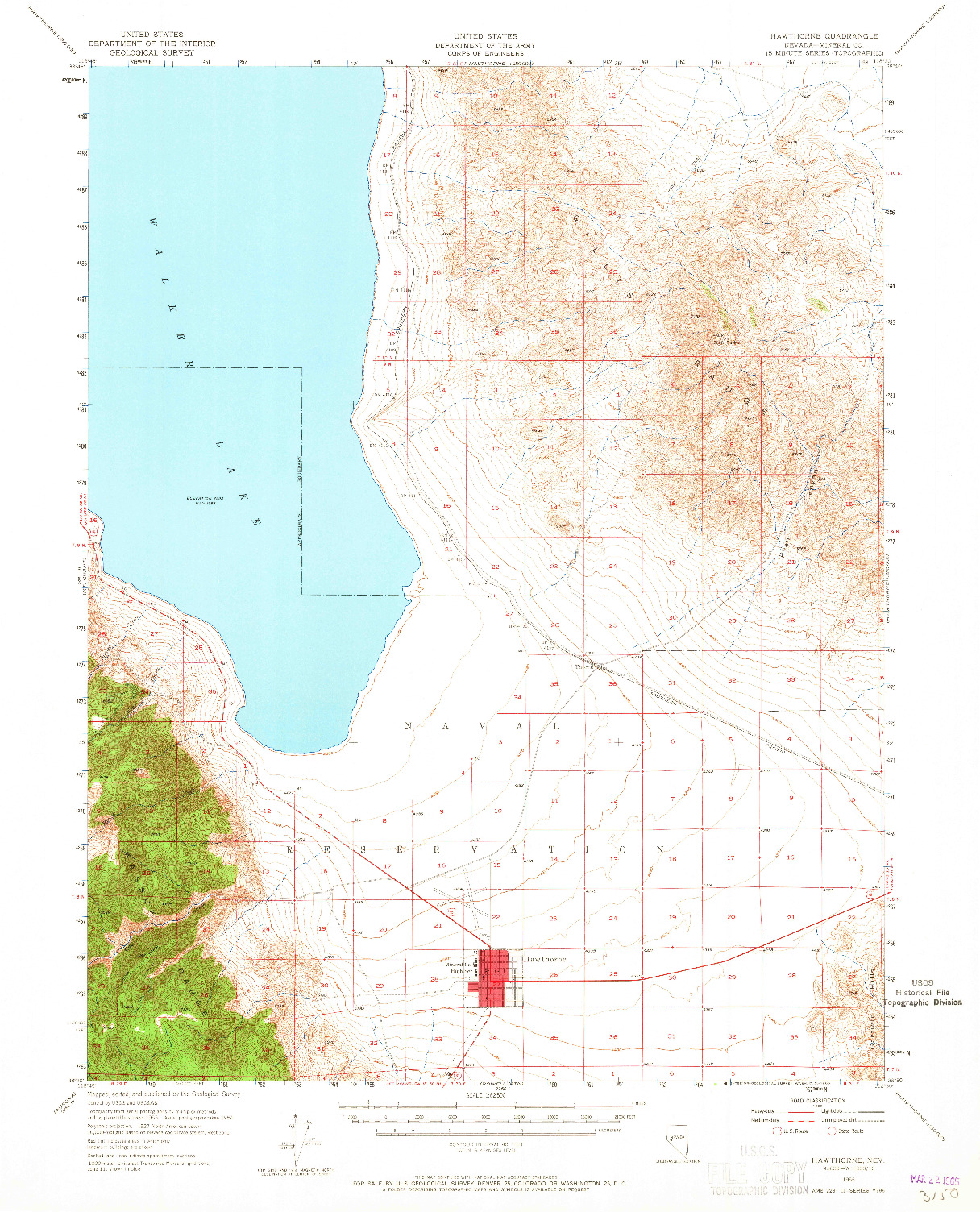USGS 1:62500-SCALE QUADRANGLE FOR HAWTHORNE, NV 1955