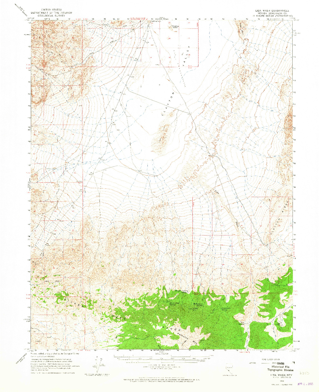 USGS 1:62500-SCALE QUADRANGLE FOR LIDA WASH, NV 1963