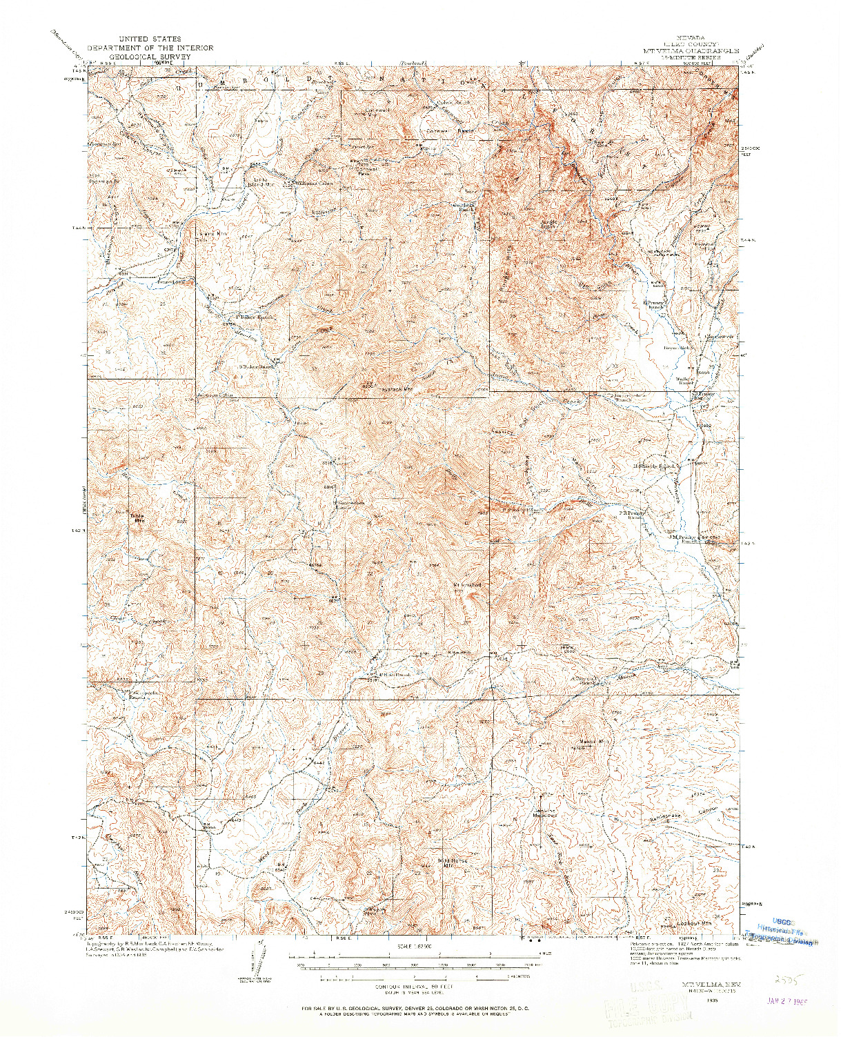 USGS 1:62500-SCALE QUADRANGLE FOR MT. VELMA, NV 1935