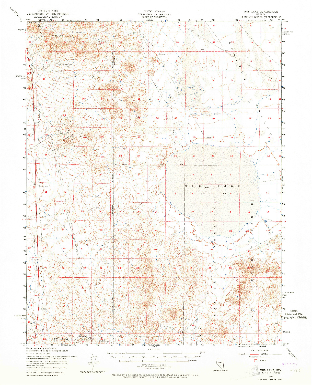 USGS 1:62500-SCALE QUADRANGLE FOR MUD LAKE, NV 1952