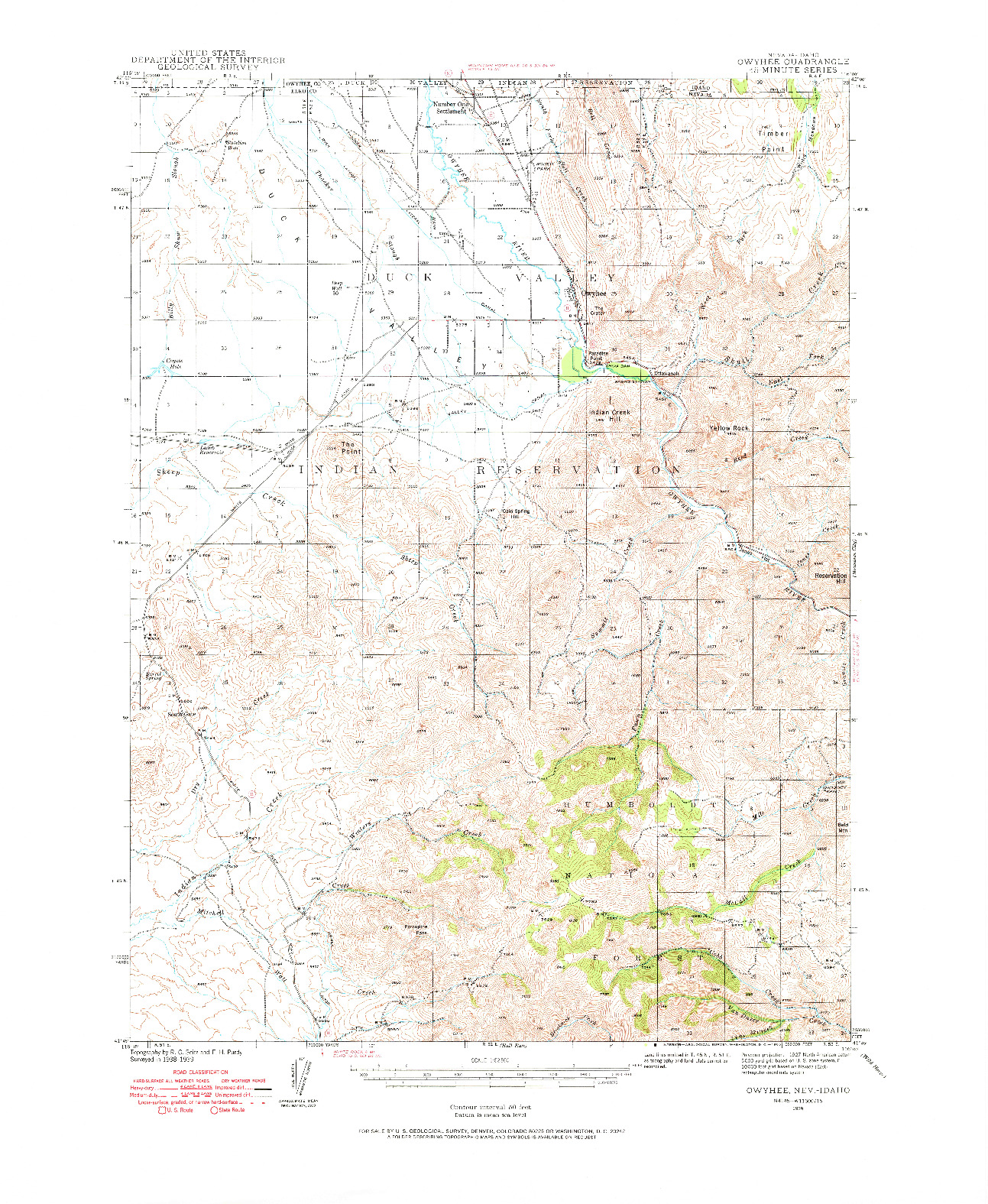 USGS 1:62500-SCALE QUADRANGLE FOR OWYHEE, NV 1939