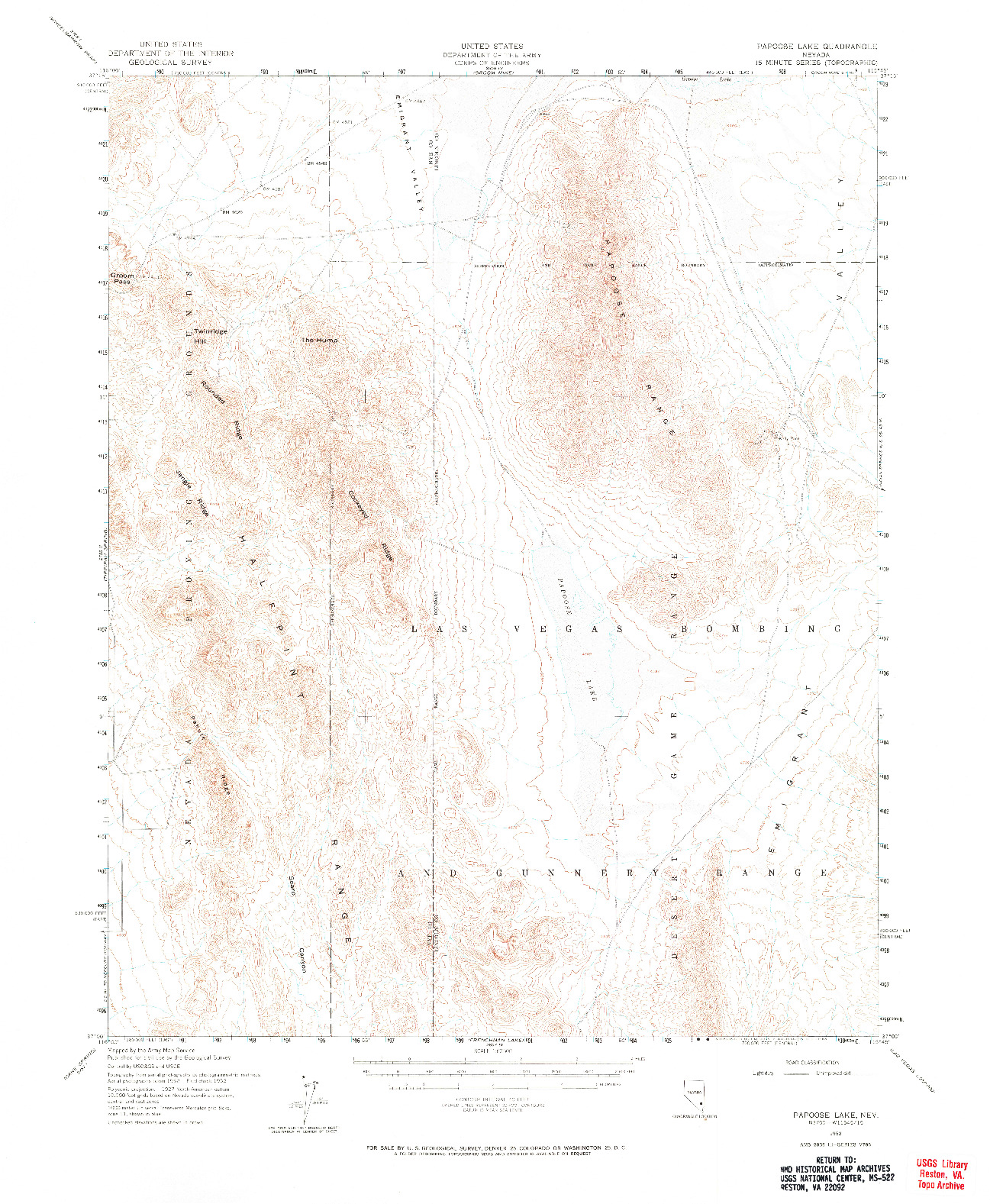USGS 1:62500-SCALE QUADRANGLE FOR PAPOOSE LAKE, NV 1952