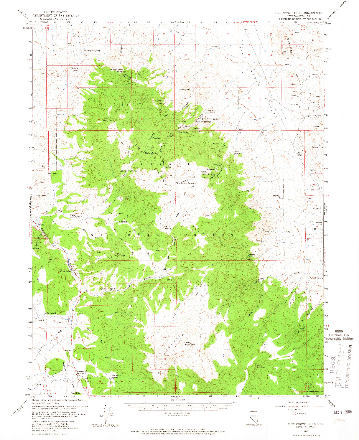 USGS 1:62500-SCALE QUADRANGLE FOR PINE GROVE HILLS, NV 1958