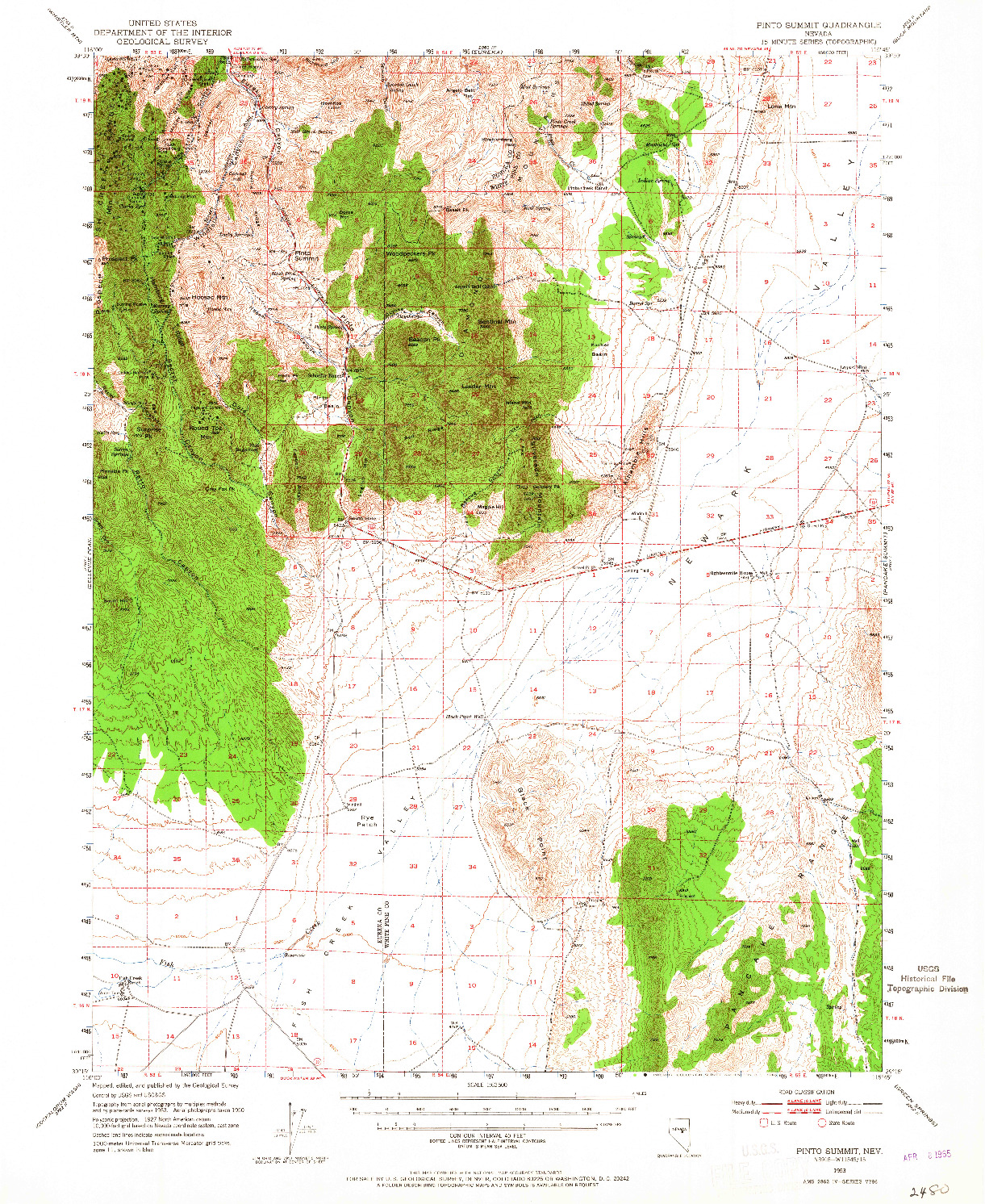 USGS 1:62500-SCALE QUADRANGLE FOR PINTO SUMMIT, NV 1953