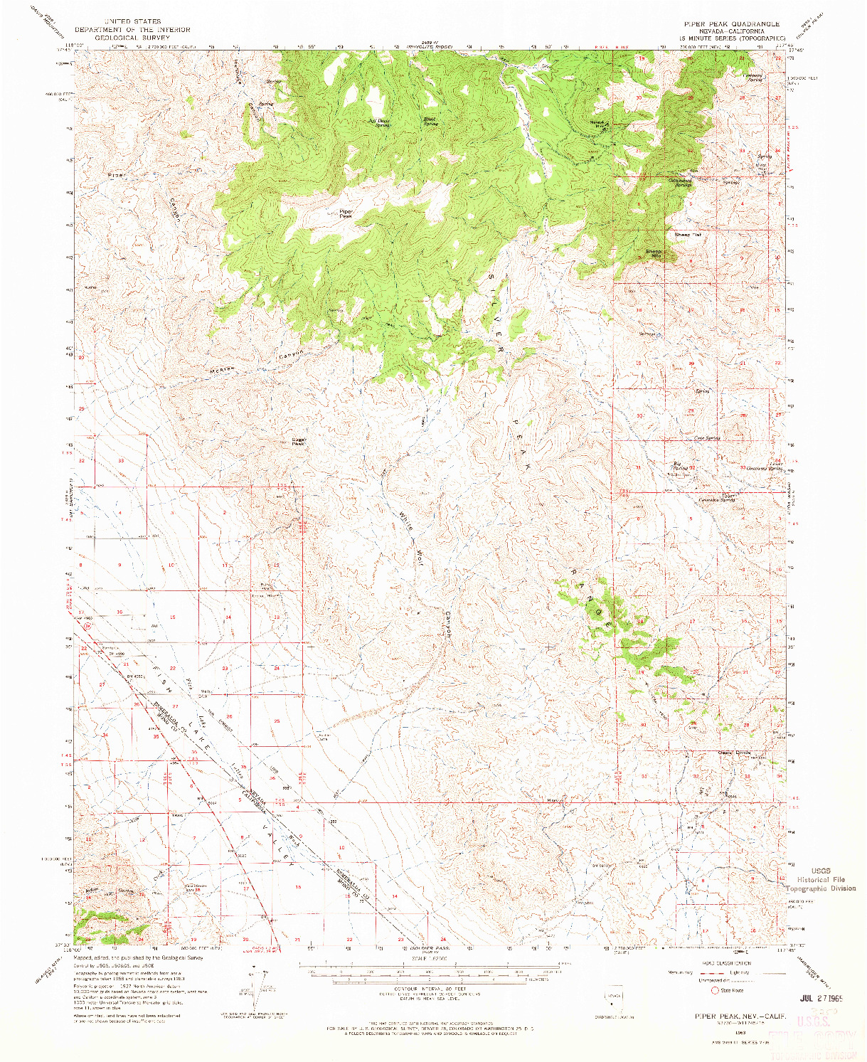 USGS 1:62500-SCALE QUADRANGLE FOR PIPER PEAK, NV 1963
