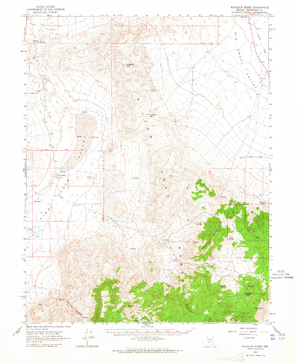 USGS 1:62500-SCALE QUADRANGLE FOR RHYOLITE RIDGE, NV 1963