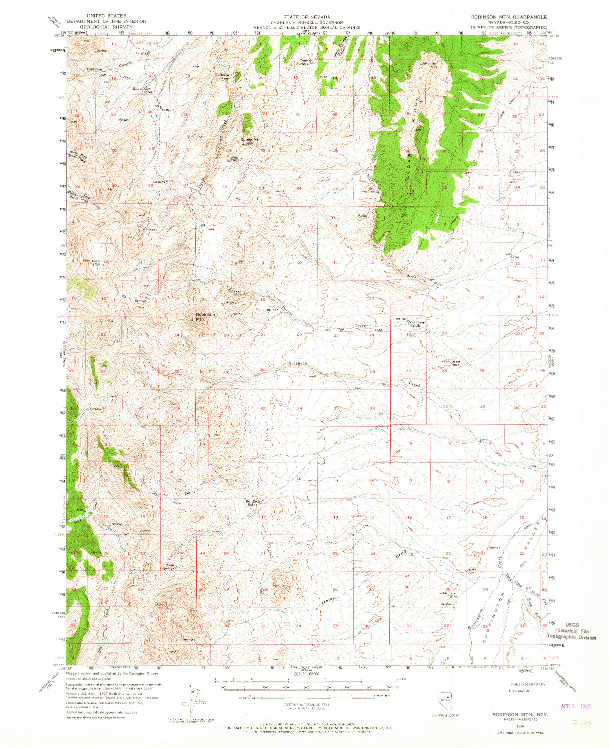 USGS 1:62500-SCALE QUADRANGLE FOR ROBINSON MTN, NV 1956