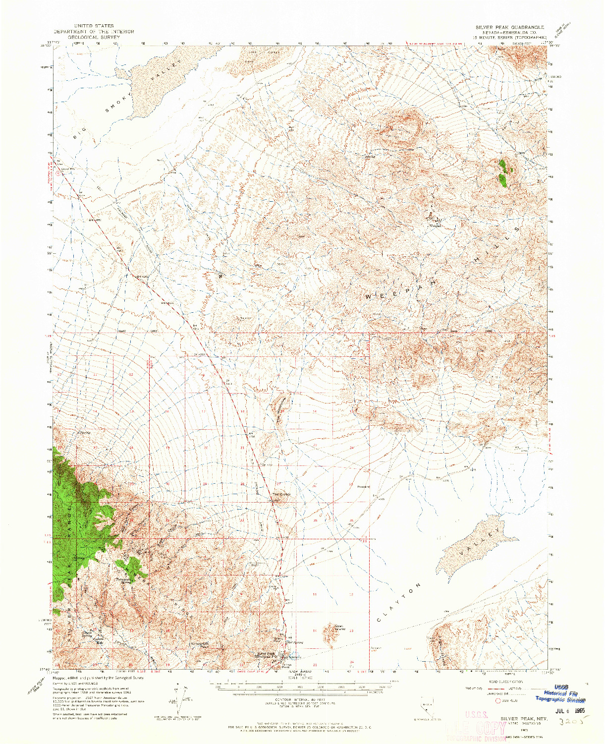USGS 1:62500-SCALE QUADRANGLE FOR SILVER PEAK, NV 1963