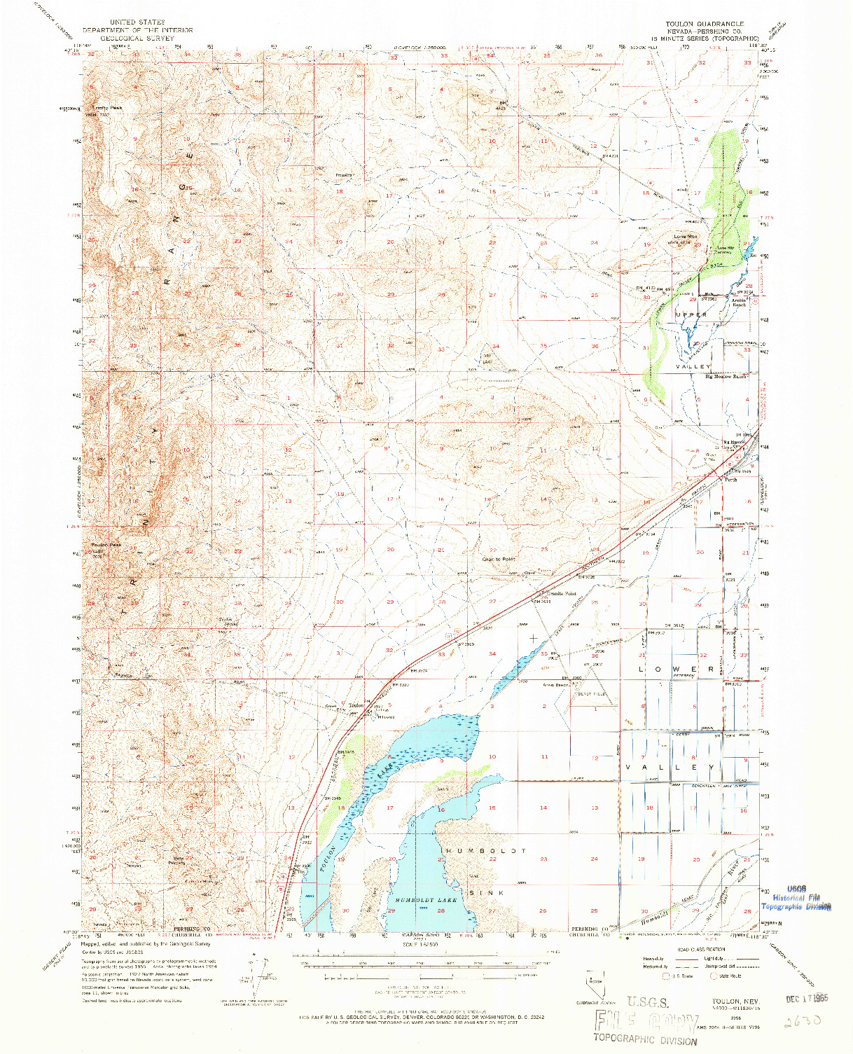 USGS 1:62500-SCALE QUADRANGLE FOR TOULON, NV 1956