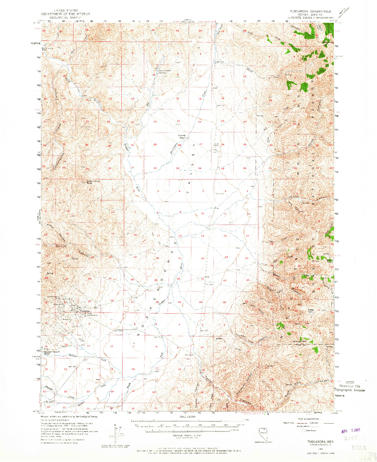 USGS 1:62500-SCALE QUADRANGLE FOR TUSCARORA, NV 1956