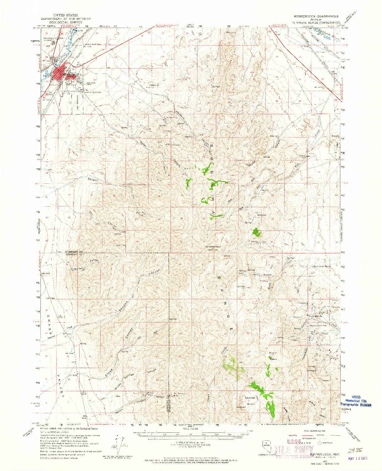 USGS 1:62500-SCALE QUADRANGLE FOR WINNEMUCCA, NV 1958