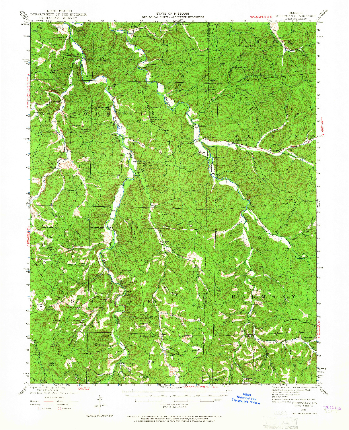 USGS 1:62500-SCALE QUADRANGLE FOR BERRYMAN, MO 1943