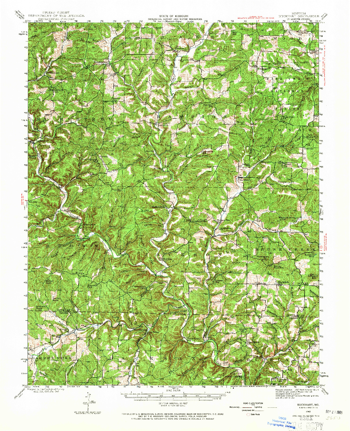 USGS 1:62500-SCALE QUADRANGLE FOR BUCKHART, MO 1943