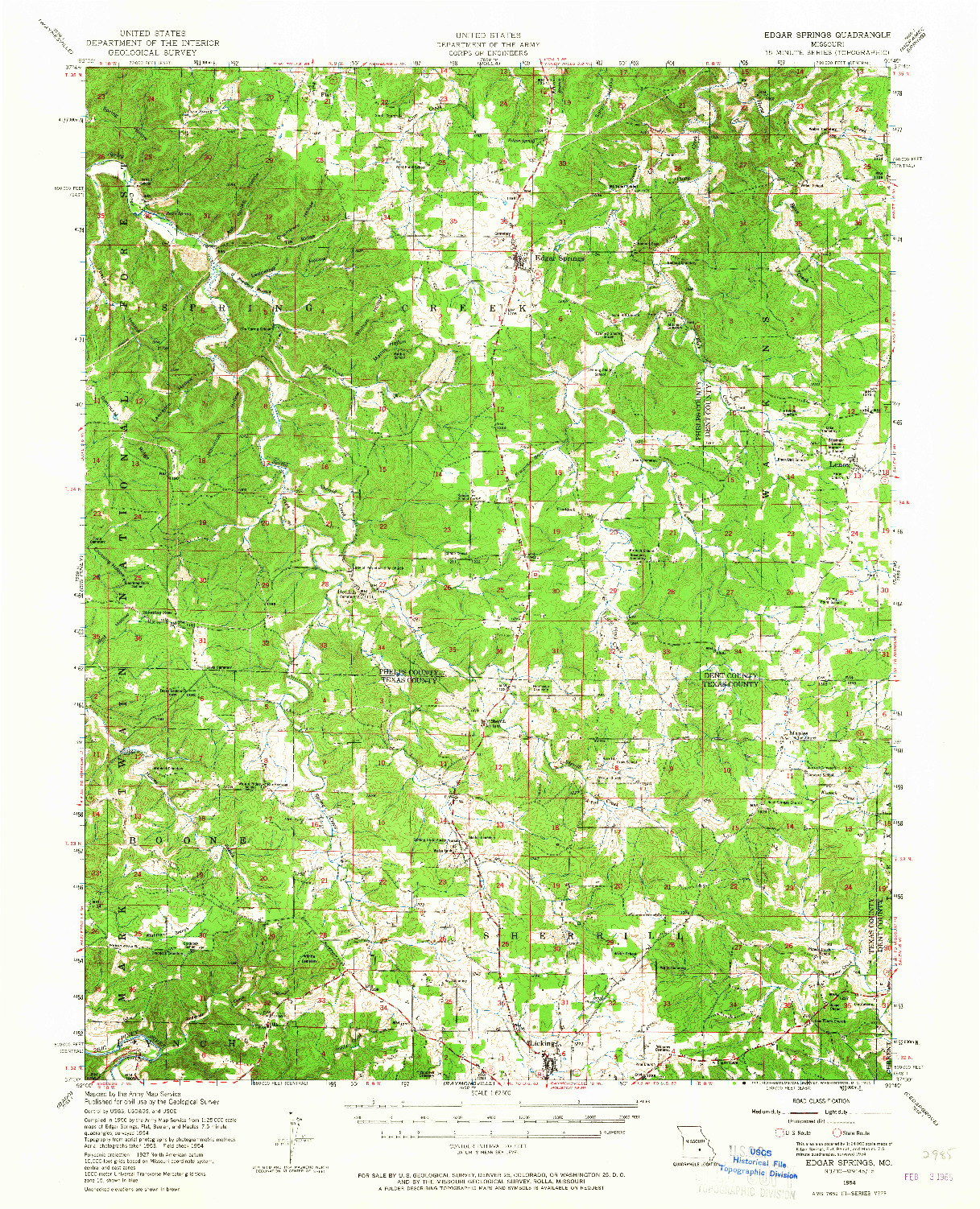 USGS 1:62500-SCALE QUADRANGLE FOR EDGAR SPRINGS, MO 1954