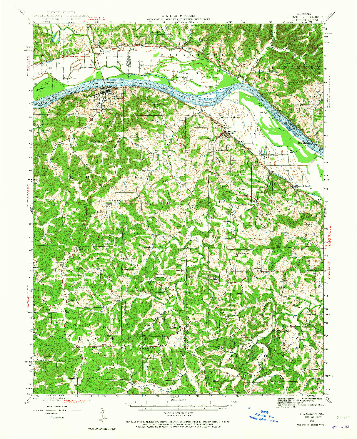 USGS 1:62500-SCALE QUADRANGLE FOR HERMANN, MO 1942
