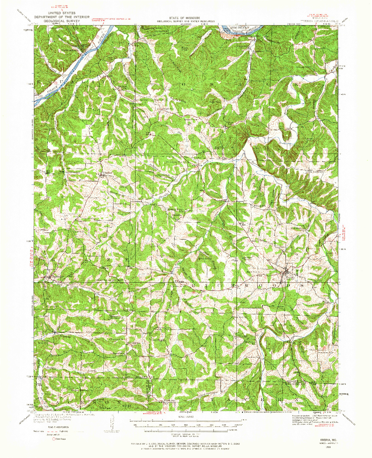 USGS 1:62500-SCALE QUADRANGLE FOR IBERIA, MO 1933