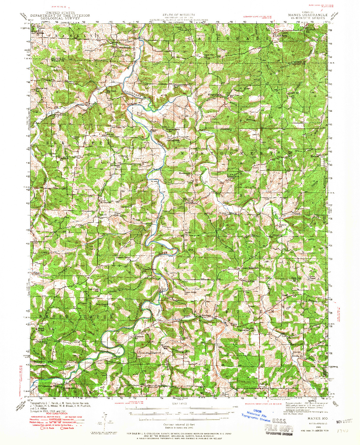 USGS 1:62500-SCALE QUADRANGLE FOR MANES, MO 1941