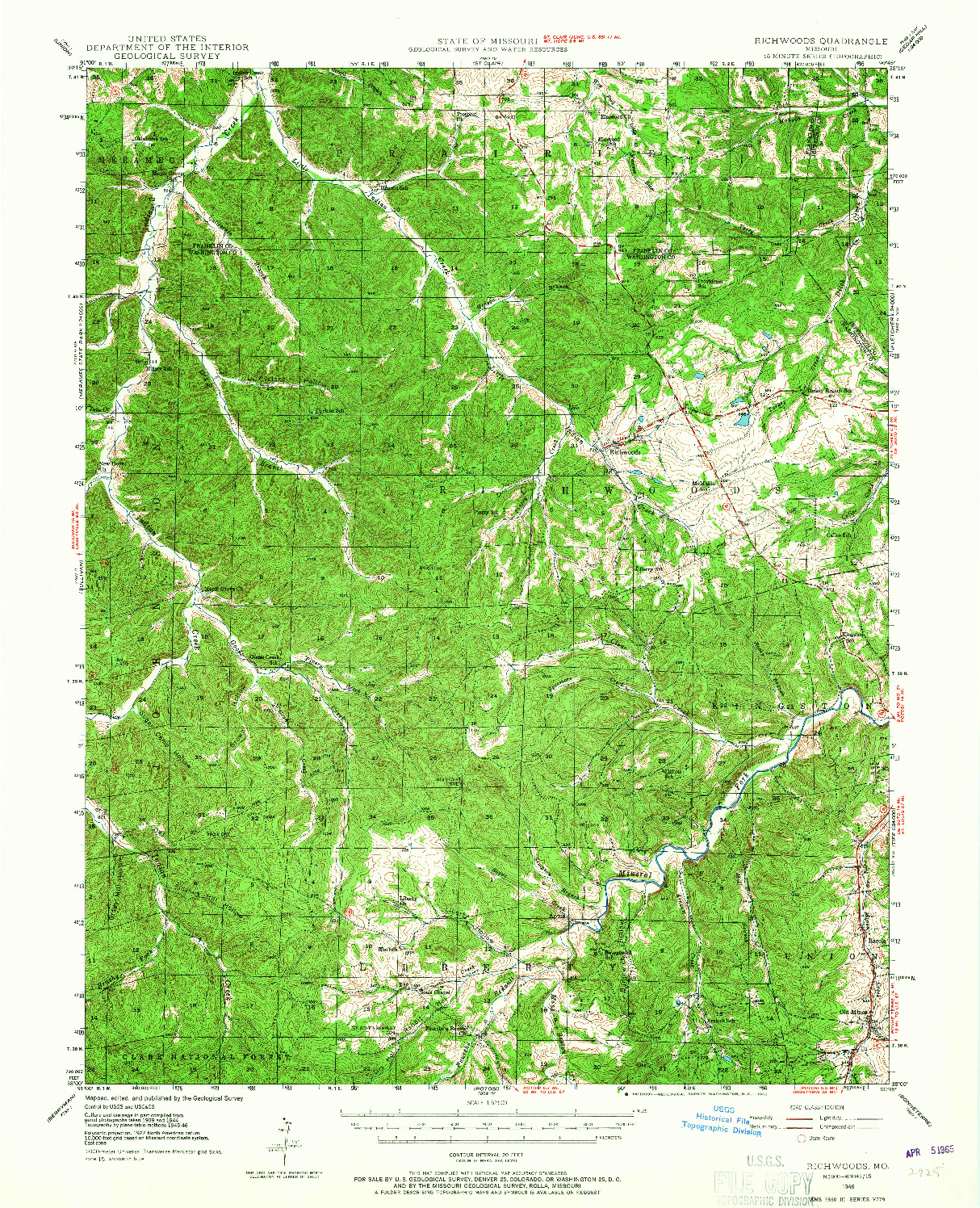 USGS 1:62500-SCALE QUADRANGLE FOR RICHWOODS, MO 1946