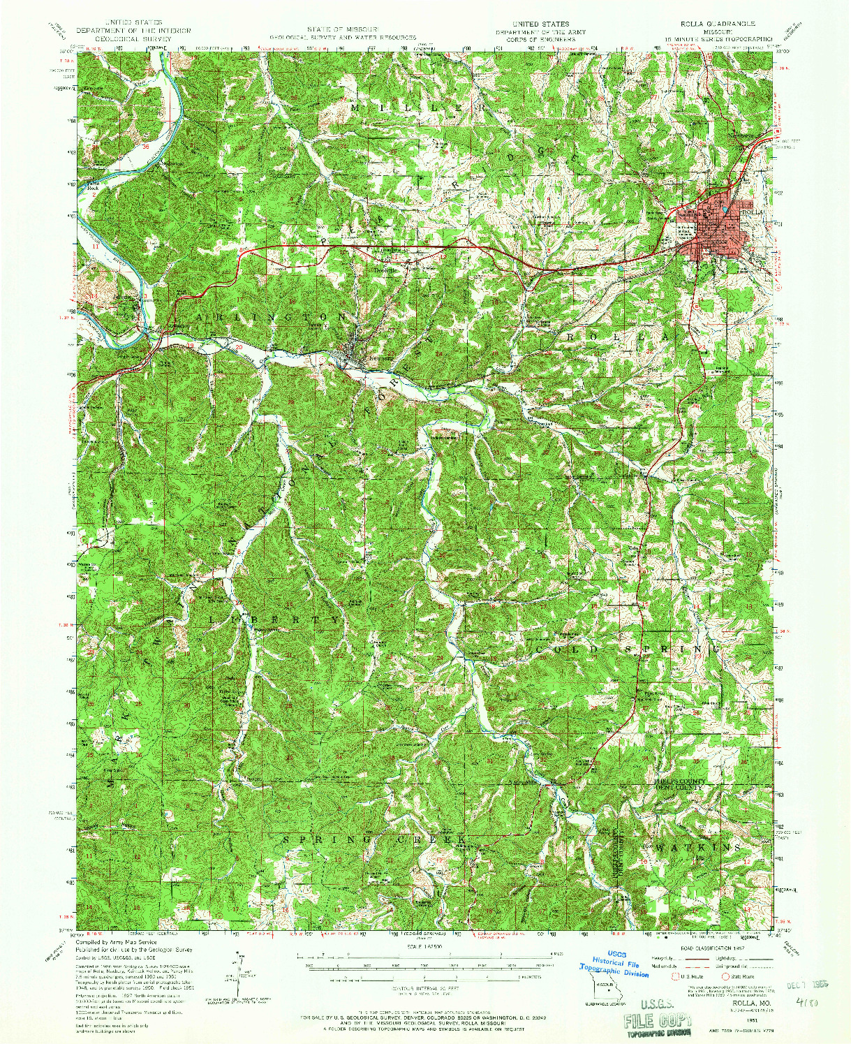 USGS 1:62500-SCALE QUADRANGLE FOR ROLLA, MO 1951
