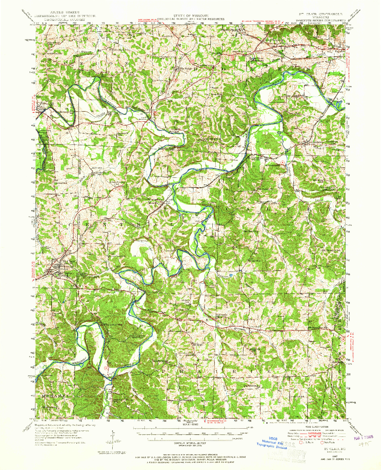 USGS 1:62500-SCALE QUADRANGLE FOR ST. CLAIR, MO 1947