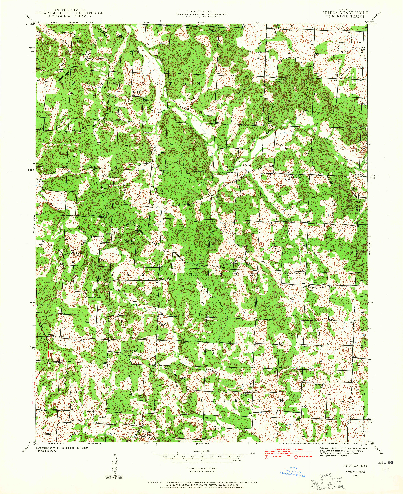 USGS 1:24000-SCALE QUADRANGLE FOR ARNICA, MO 1939