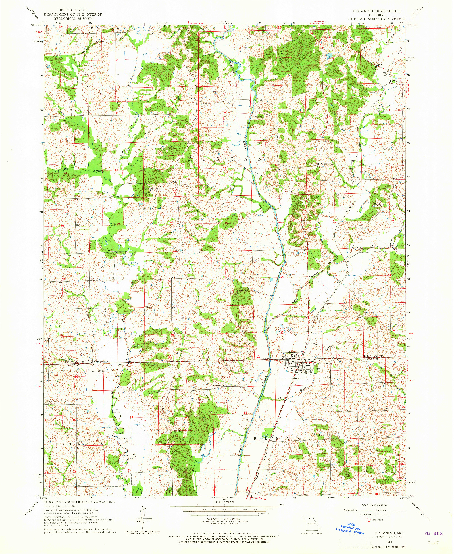 USGS 1:24000-SCALE QUADRANGLE FOR BROWNING, MO 1964