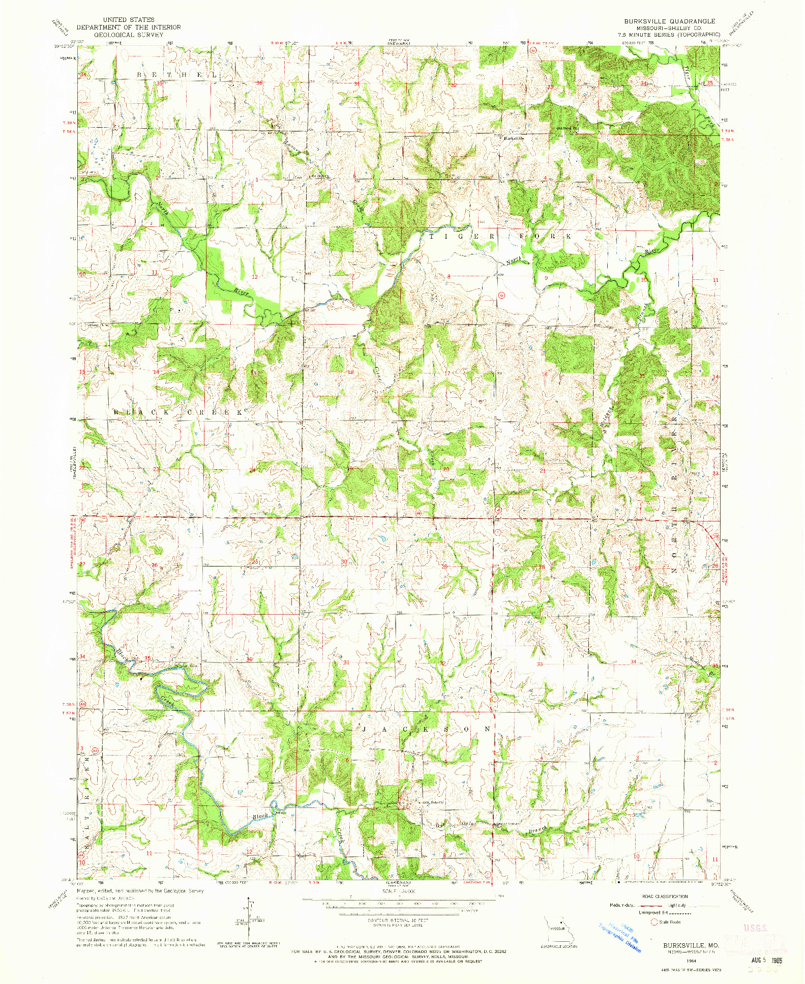 USGS 1:24000-SCALE QUADRANGLE FOR BURKSVILLE, MO 1964