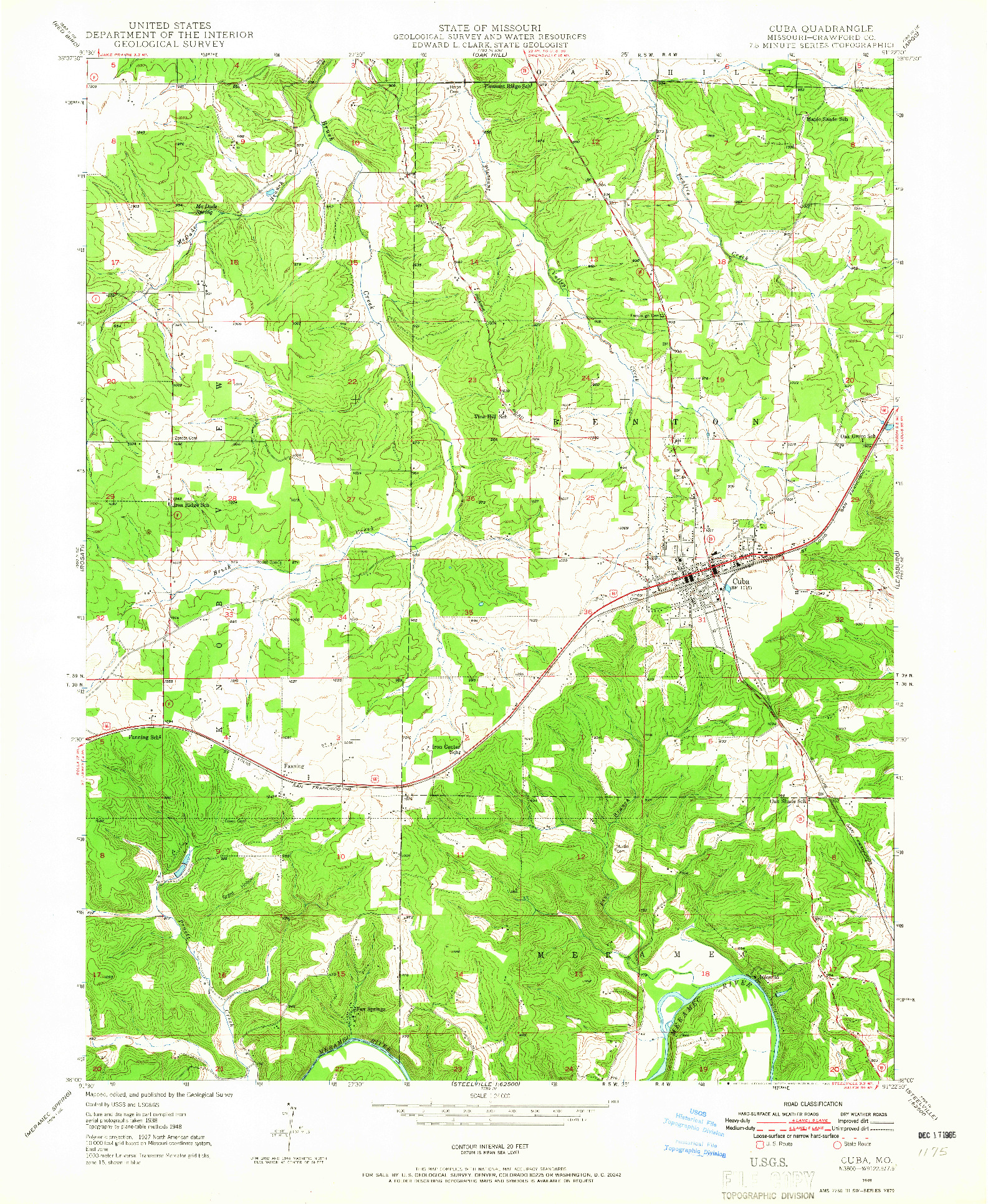 USGS 1:24000-SCALE QUADRANGLE FOR CUBA, MO 1948